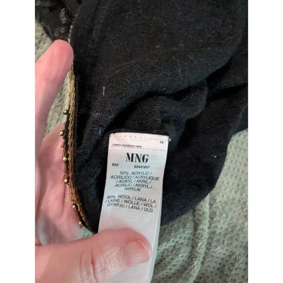 Mng wool and silk black sequin long sleeve cocktail  dress sz m euc low back - Picture 4 of 8